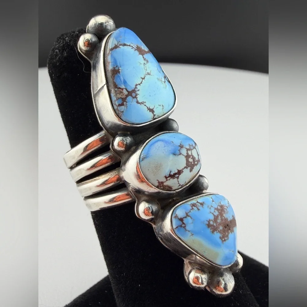 Navajo Readda Begay | Golden Hills Turquoise Triple-Stone Old Pawn Style Ring